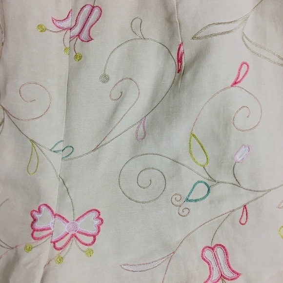 Linen Silk Blend Floral Embroidered Pants 10 - Picture 9 of 12